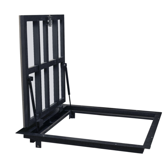 Grīdas tērauda tehniskā (revīzijas) lūka izmērs 80 cm x 80 cm