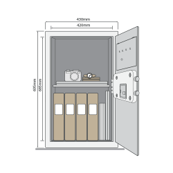 Mēbeļu seifs dokumentiem YALE, ar elektronisku slēdzeni (augstums: 69,5 cm, platums: 43 cm).Ar atvēršanas paziņojumiem(neiebūveta funk.)