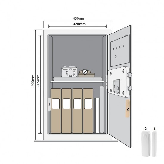 Mēbeļu seifs dokumentiem YALE, ar elektronisku slēdzeni (augstums: 69,5 cm, platums: 43 cm).Ar atvēršanas paziņojumiem(neiebūveta funk.)